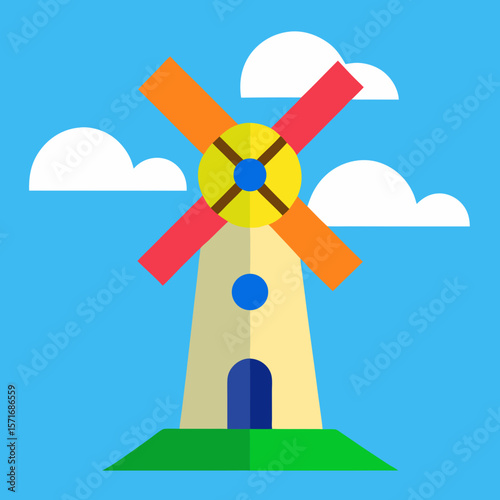 Colorful Windmill With Sky