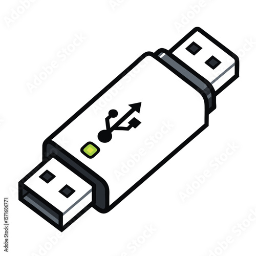 Modern white usb flash drive with green indicator light and usb symbol