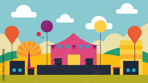 Vibrant vector illustration of an urban landscape with diverse city buildings and a bright sky, blending nature and architecture