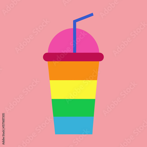 Rainbow Smoothie Cup with Straw