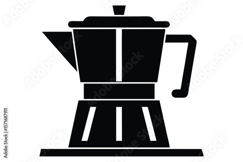 Black Silhouette Illustration of Classic Italian Stovetop Espresso Maker Pot Machine