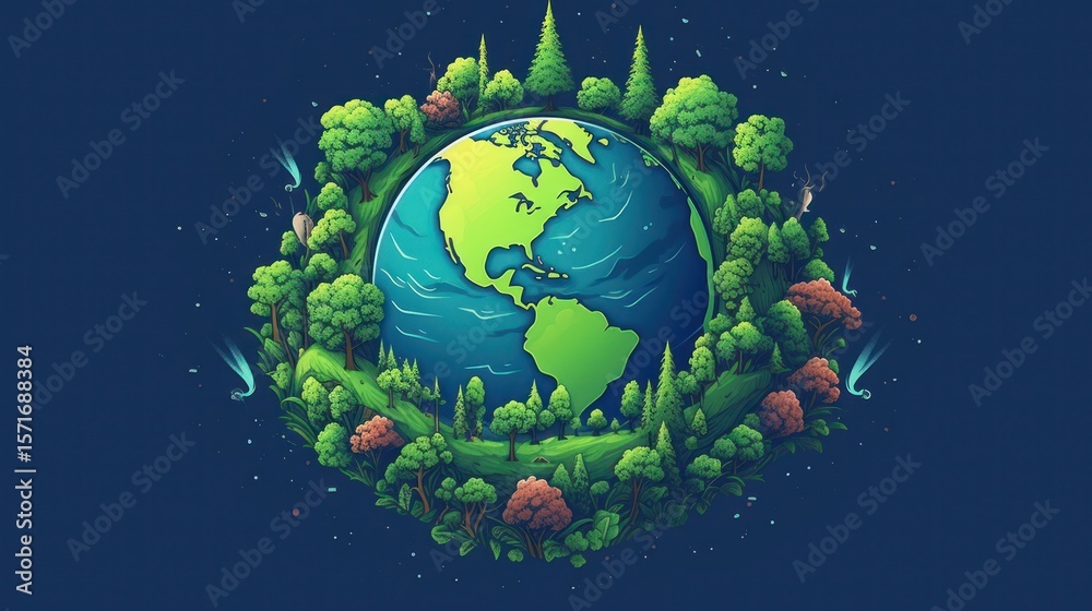 Fototapeta premium Green earth globe in a grassy field with a blue sky, symbolizing environmental global ecology and nature's sustainable concept