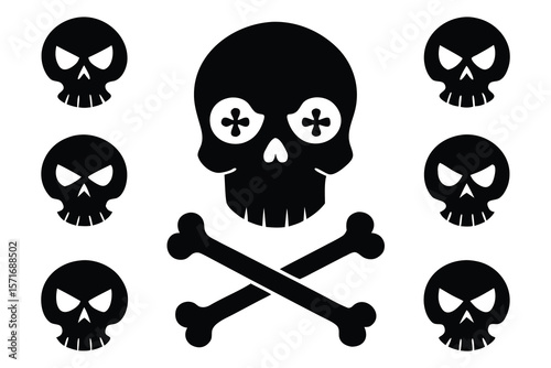 Black silhouette skulls and bones graphic crossbones white