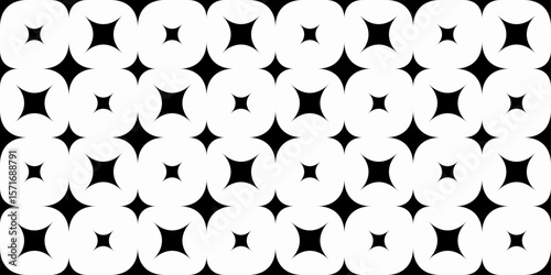 Black Star Pattern on White Background. Stars vary in size and are distributed evenly across the frame, creating a visually balanced and repeating design.