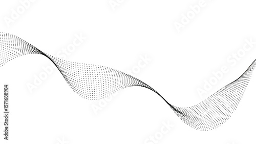 A delicate wave pattern formed by closely spaced dots on a clean white background creating a smooth curve