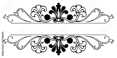 Ornate vintage floral divider design for text and decoration, isolated vector image on transparent background  