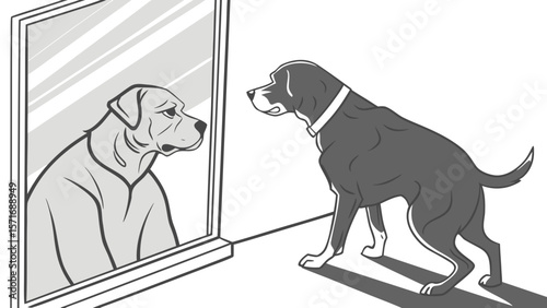 Dog Looking into Mirror at Younger Self — Reflection and Healing