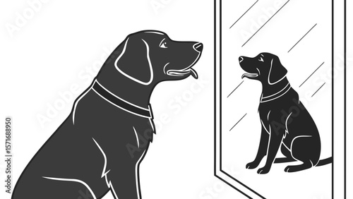Dog Looking into Mirror at Younger Self — Reflection and Healing