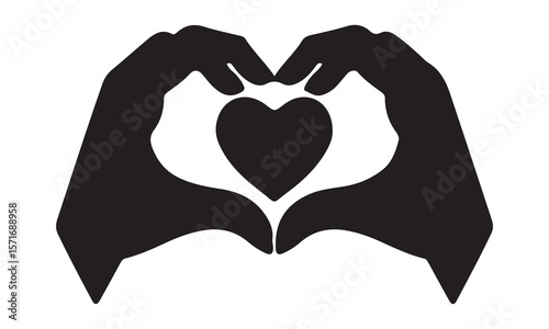 Silhouette of two hands forming a heart shape with a heart inside