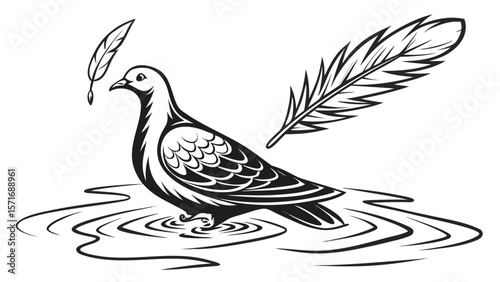 Dove Lifting Feather Over Water — Peace and Renewal Silhouette