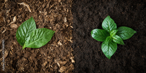 Young green plant growing from soil – symbol of life, renewal and sustainable growth