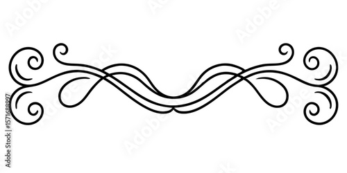 Decorative idivider with swirls and smooth waves, isolated vector image on transparent background