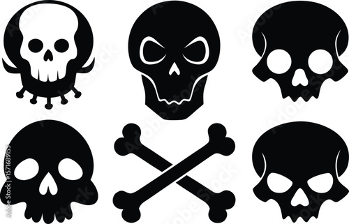Halloween skulls and bones silhouette illustration crossbones black