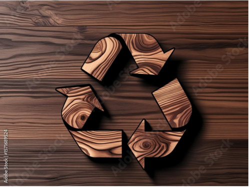 recycle symbol on wooden background