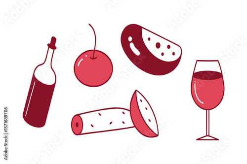red wine and cheese vector