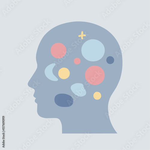 Abstract profile of human head with colorful mental health symbols  