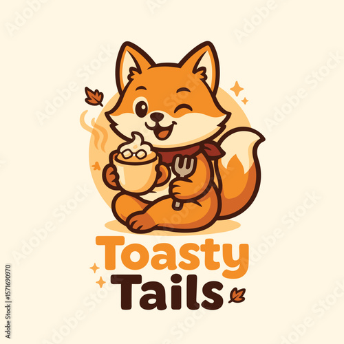 Toasty Tails Cute Fox Enjoying a Cozy Hot Drink Cartoon Mascot Vector Illustration
