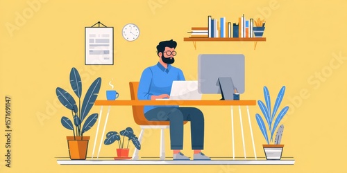 Conceptual illustration of home office work – remote job, digital workspace and modern lifestyle