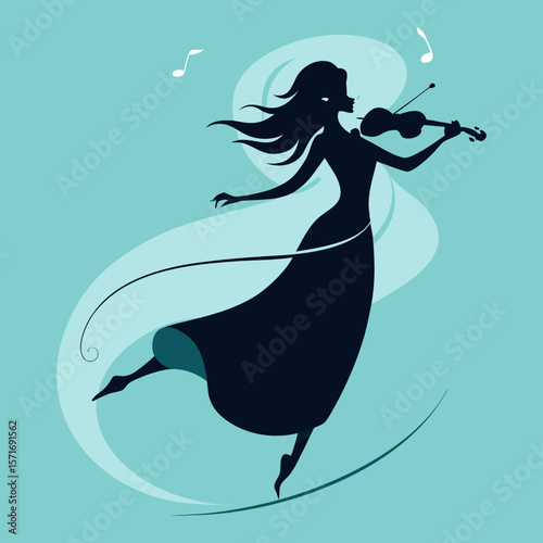 Silhouette vector illustration of a female violinist