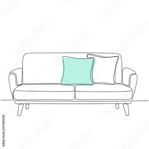 Minimalist sofa with decorative pillows in light color scheme  