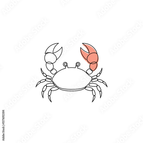 Cartoon crab illustration with one claw highlighted in red  