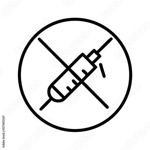 No injections symbol with crossed syringe in minimalistic design  