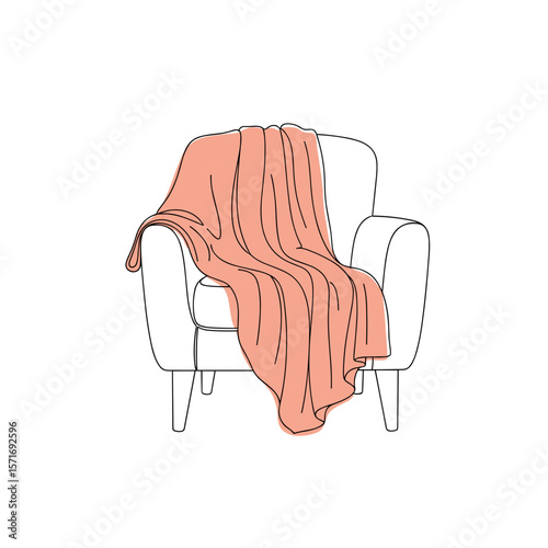 Cozy orange blanket draped over modern armchair in minimalist style  