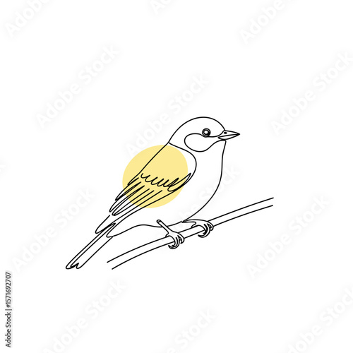 Illustration of a yellow bird perched on a branch  
