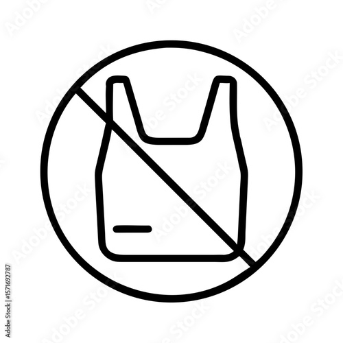 Illustration of plastic bag ban symbol in bold line design  