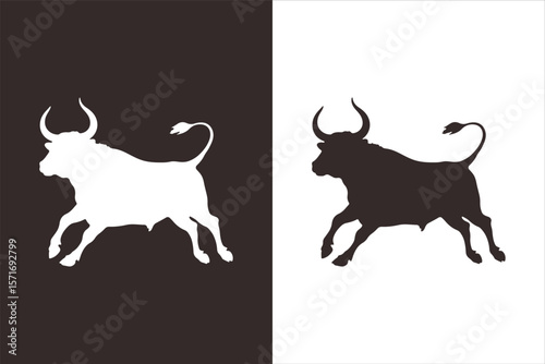 Charging Bull Silhouettes: Black and White Contrast