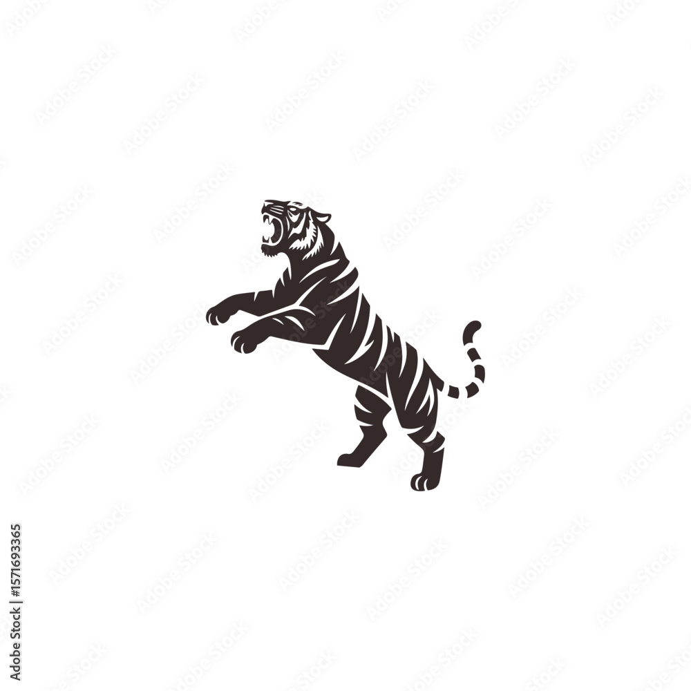 Fototapeta premium Roaring Tiger Rearing Up