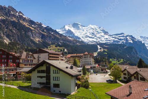 Canvas Print View of alpine Wengen village in Bernese Oberland, Switzerland