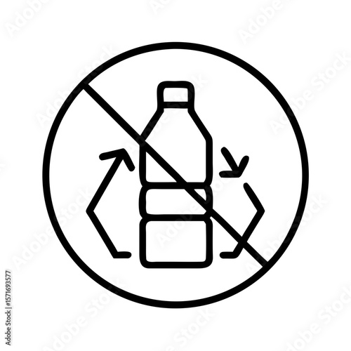 Recycling symbol with crossed-out plastic bottle icon  