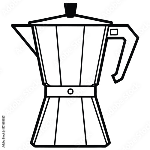 Minimalist Black and White Illustration of a Classic Italian Moka Pot Design