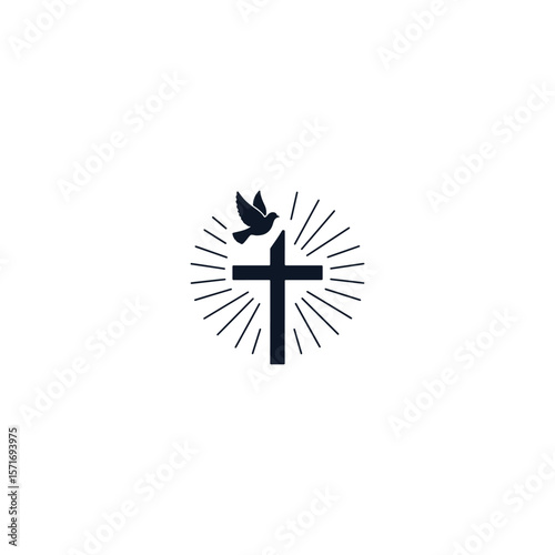 Dove with Olive Branch and Cross Symbol