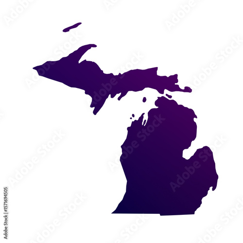 Michigan map isolated on transparent white background. Blue and purple gradient textured map isolated on transparent png