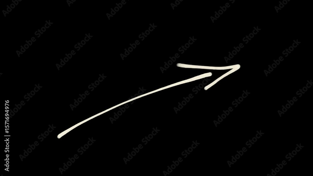 Hand drawn arrow on black background in scribble loop style