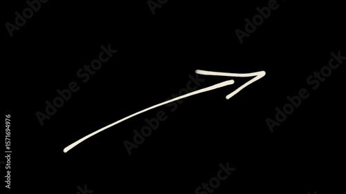 Hand drawn arrow on black background in scribble loop style
