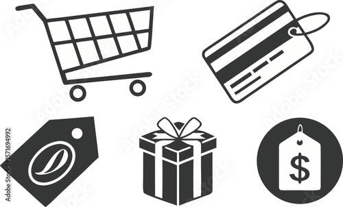 Shopping Cart, Credit Card, Gift, and Sale Tag Icons Free Vector Graphics