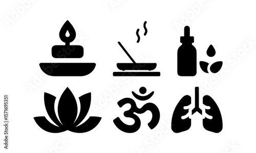 Yoga, Meditation and Wellness Icon Set. Spiritual Vector Icons. Yoga poses, candles, incense, and spiritual symbols. Perfect for wellness blogs, meditation apps.