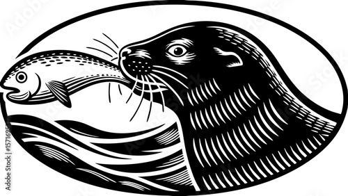 Seal holding fish in its mouth while swimming in the ocean  