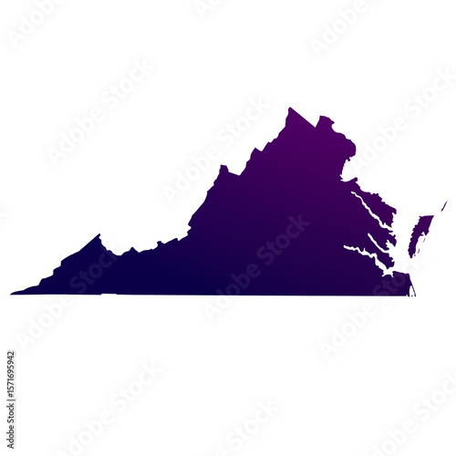 Virginia map isolated on transparent white background. Blue and purple gradient textured map isolated on transparent png