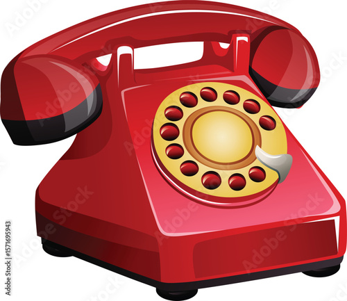 red old vintage telephone realistic style