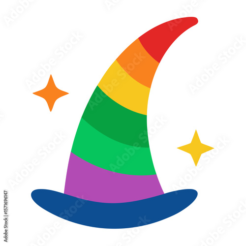 Rainbow Witch Hat With Stars