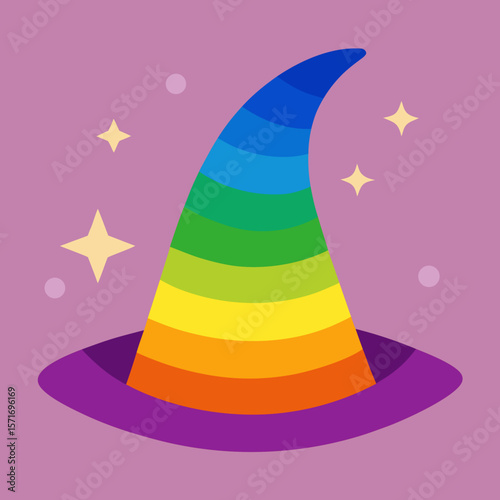 Rainbow Witch Hat With Stars