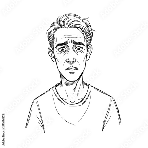 Disappointed young man with short hair showing frustration on white background
