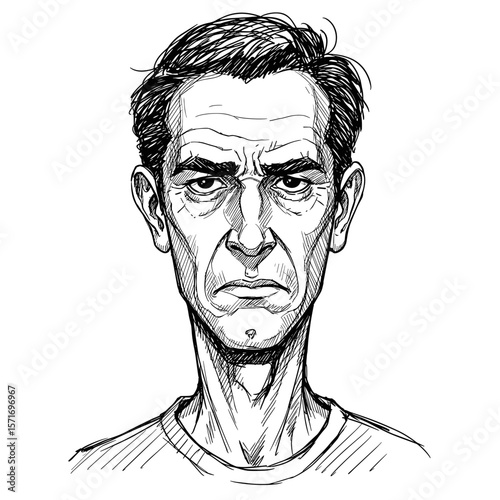 Angry unsatisfied man with short hair showing displeasure on white background
