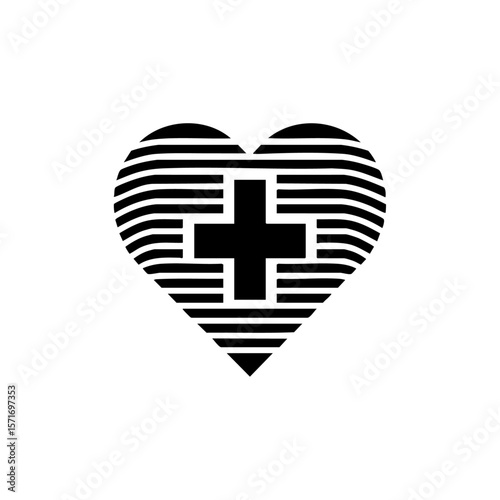 A heart shape filled with horizontal stripes and a centered cross, symbolizing faith in healing, love, and structured spiritual strength.
