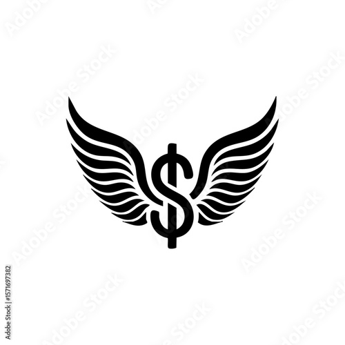 A dynamic vector icon showing a dollar sign with flowing wings, symbolizing financial elevation, wealth potential, or fast-moving profits.
