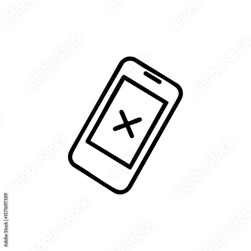 A clean vector icon of a tilted smartphone showing an "X", representing a mobile app crash, failed payment, or connection error in digital services.
